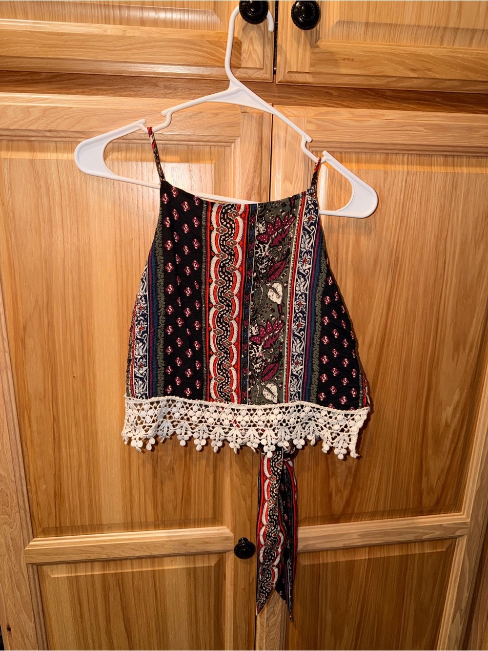Abercrombie & Fitch Black Multi-Print Crochet-Trim Crop Cami